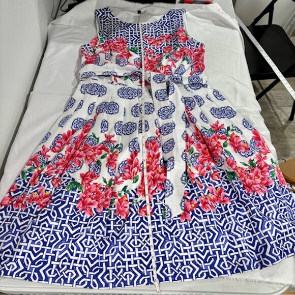 Talbots Women's Mosaic Floral Sateen Pleated Dress Fit Flare Size 12 Sleeveless - Picture 8 of 11